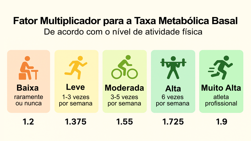 Fator multiplicador para a taxa metabólica basal conforme nível de atividade física