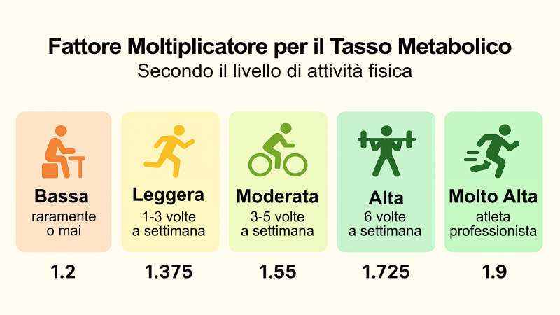 Fattore moltiplicatore per il tasso metabolico basale in base al livello di attività fisica